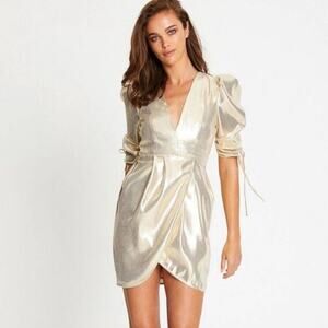 Alice McCall Astral Plane Cap Sleeve Metallic Gold Mini Dress Size 6 $475